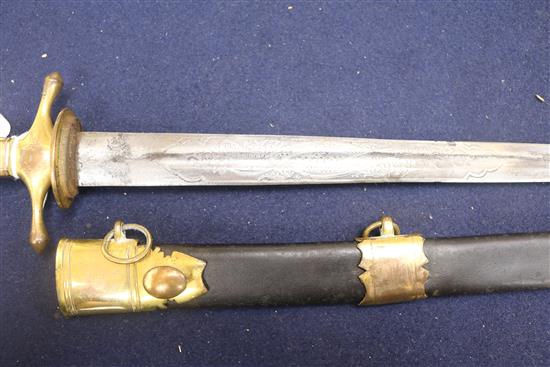 A 19th century naval officers dirk, with engraved blade